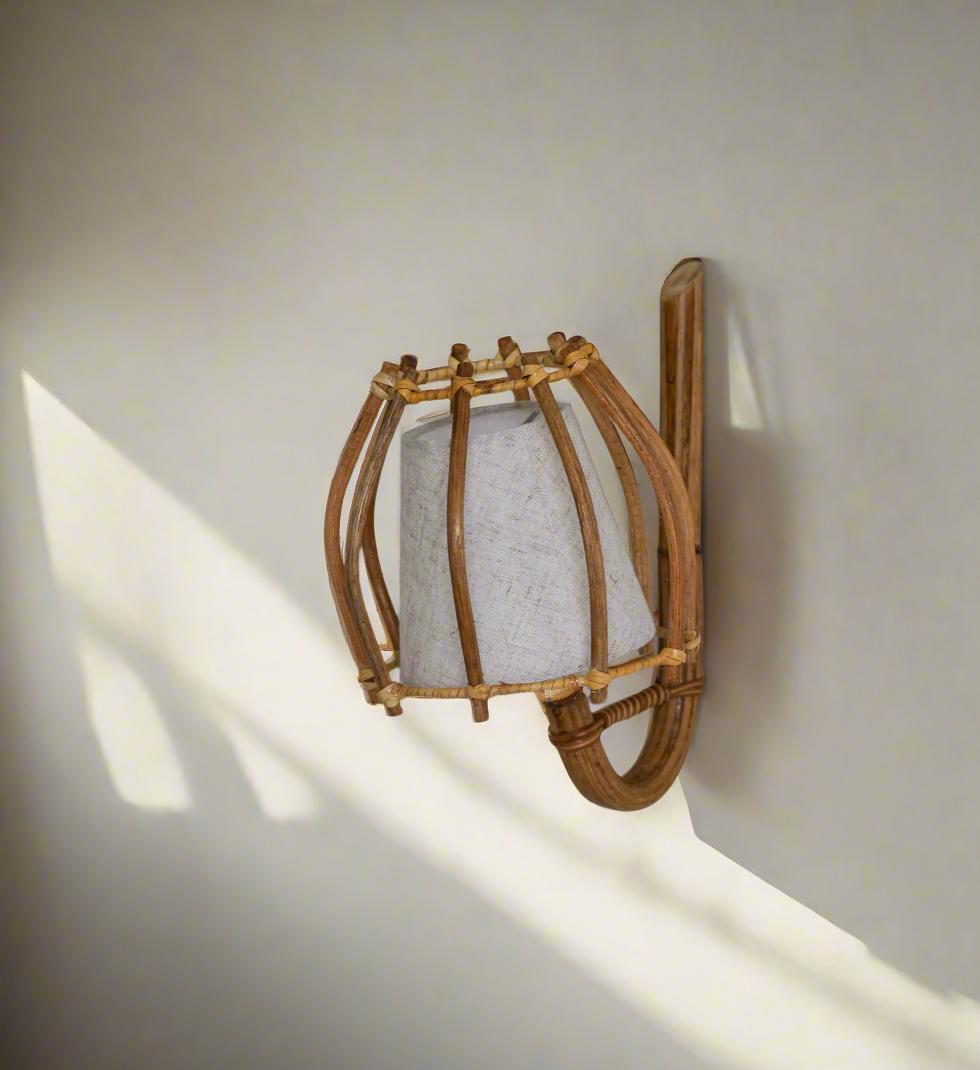 Vintage Style Rattan Wall Sconce, Bedroom Lighting