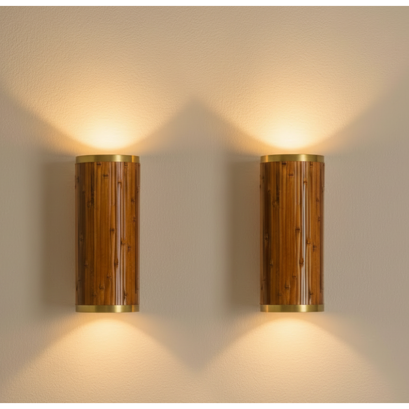 Nodi Wall Sconce | Bamboo & Brass Up-Down Lighting | Sold as a Pair