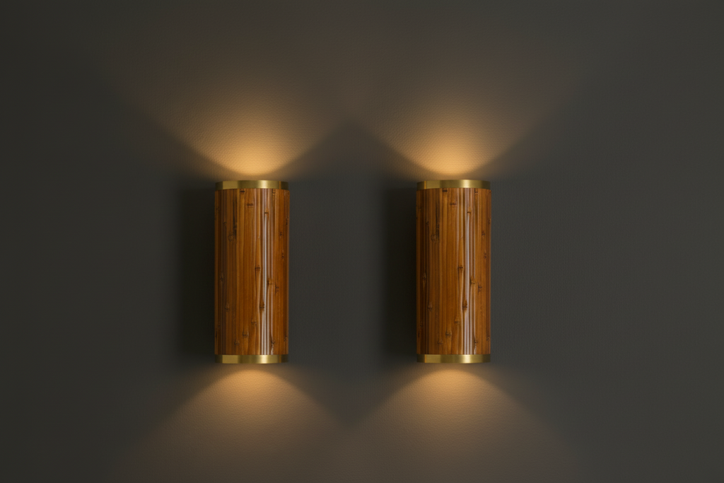 Nodi Wall Sconce | Bamboo & Brass Up-Down Lighting | Sold as a Pair