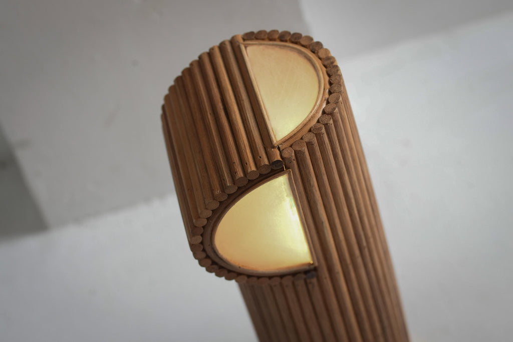Rattan Table Lamp "Milli" with Gold Banding | Mid-Century Modern Bedroom Lighting