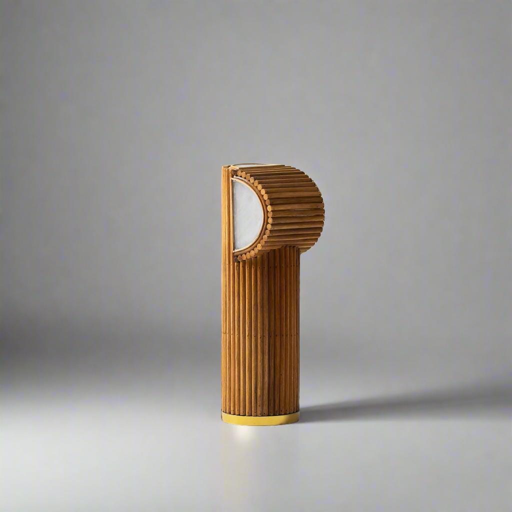 Rattan Table Lamp "Milli" with Gold Banding | Mid-Century Modern Bedroom Lighting