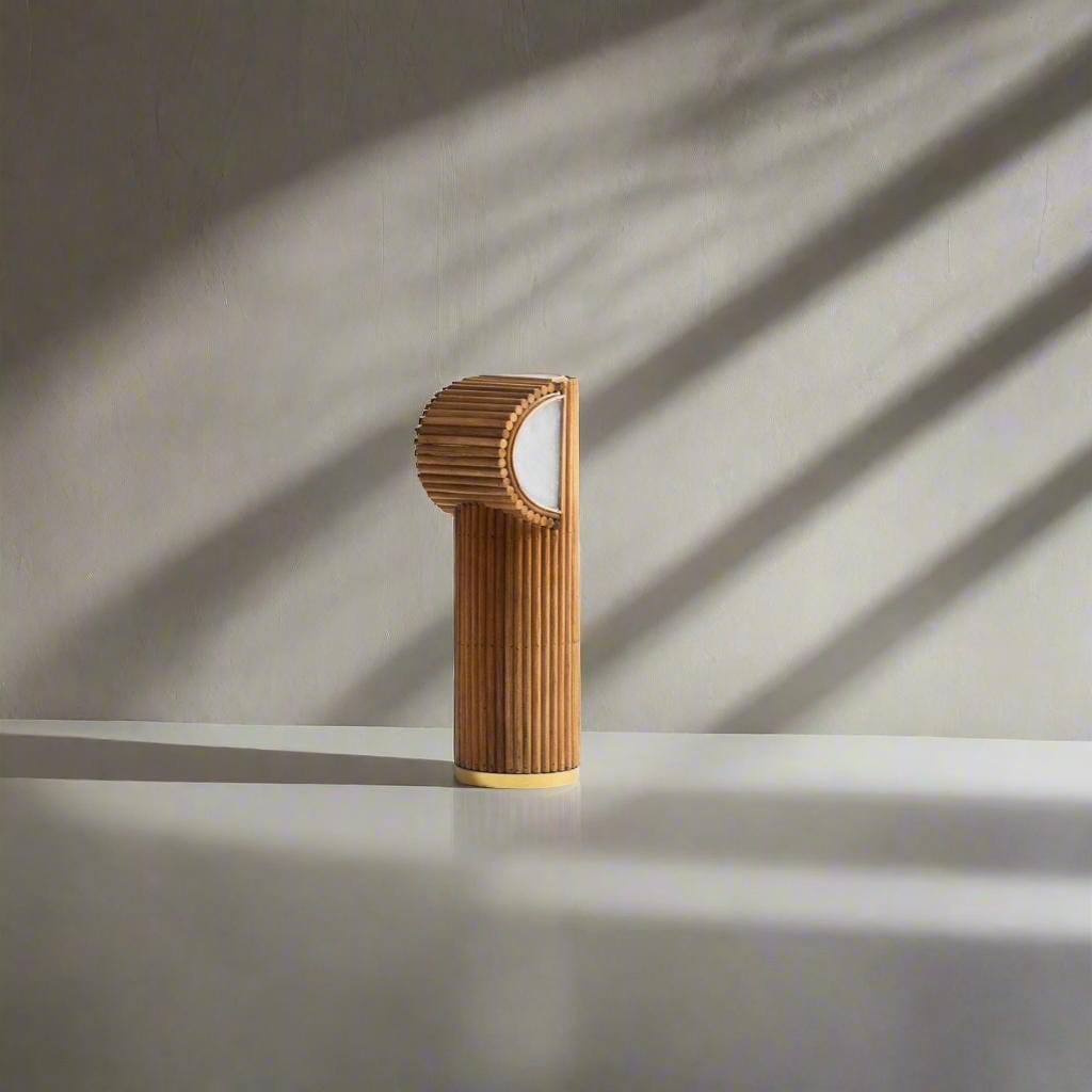 Rattan Table Lamp "Milli" with Gold Banding | Mid-Century Modern Bedroom Lighting