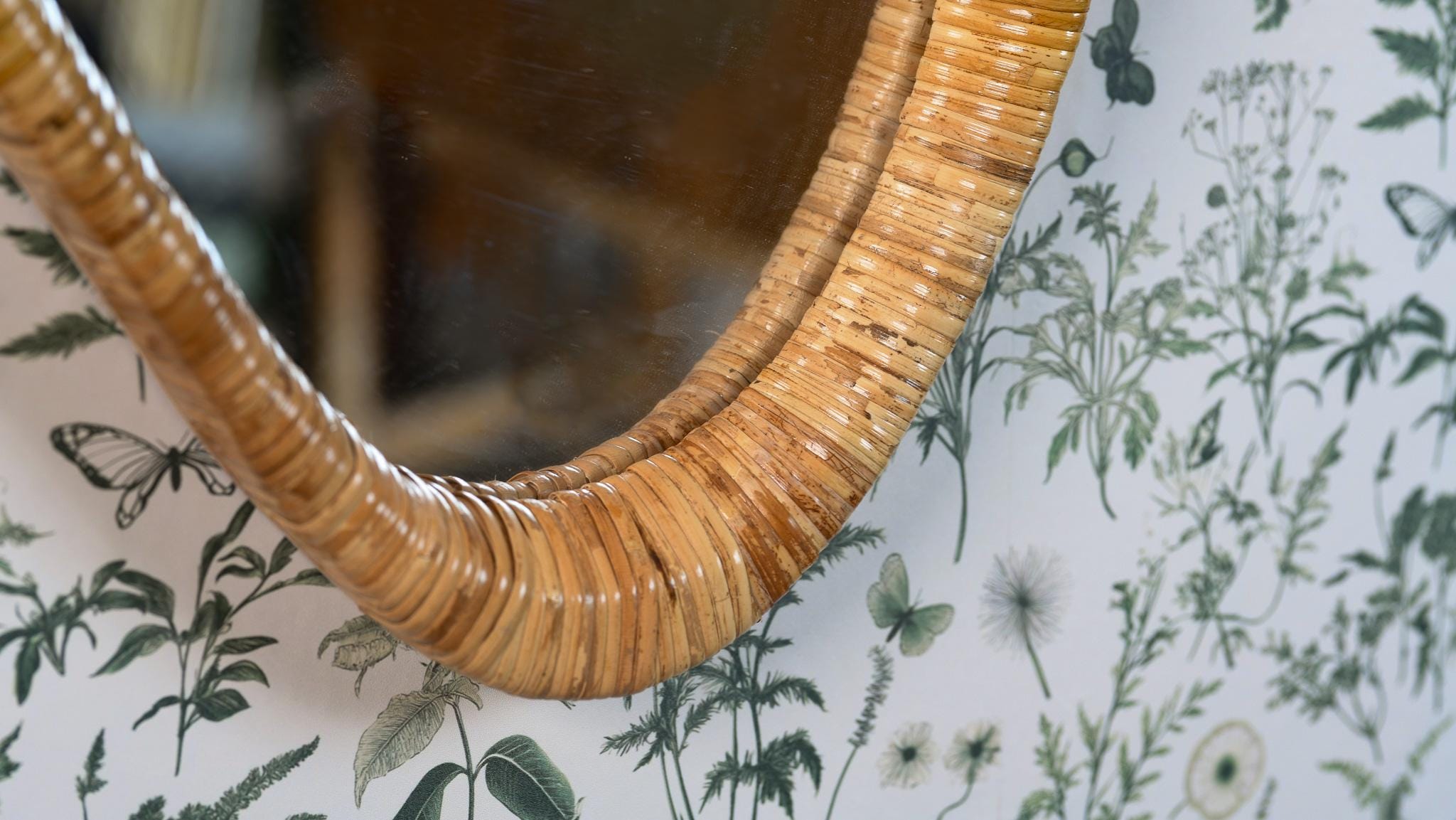 Mid-Century Modern Style Rattan Cane Wall Mirror, Bathroom, Bedroom, Hallway Mirror