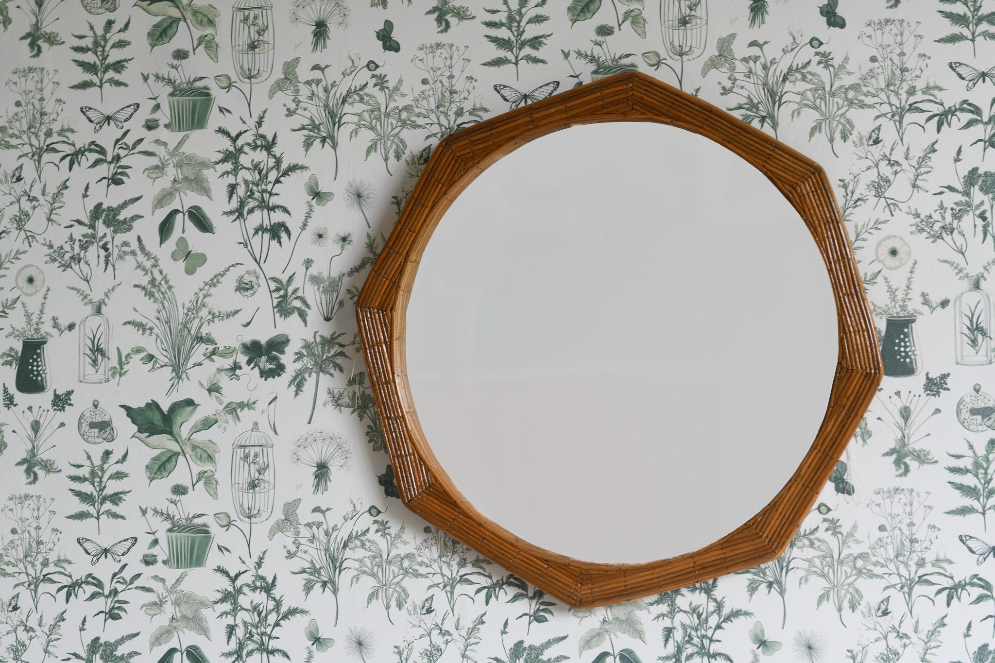 Octagon Shape Framed Pencil Reed Wall Mirror, Bedroom, Hallway, Bathroom Home Decor Mirror