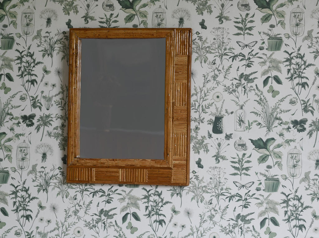 Rectangular Patterned Rattan Cane Wall Mirror