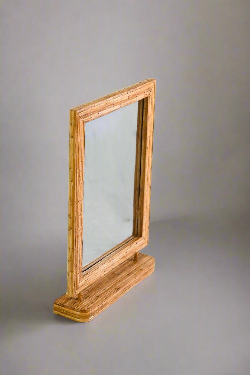 Vintage Style Rattan Vanity Mirror, Rectangular Tabletop Mirror