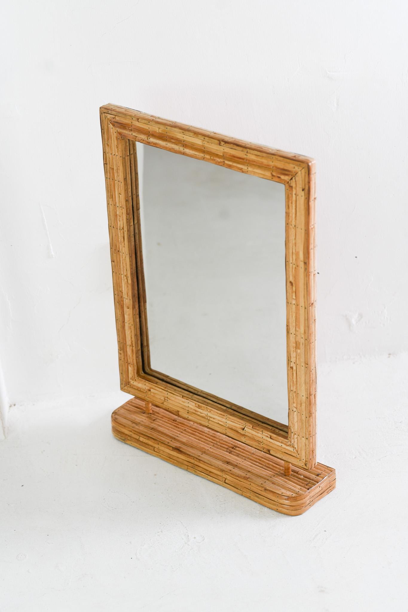 Vintage Style Rattan Vanity Mirror, Rectangular Tabletop Mirror