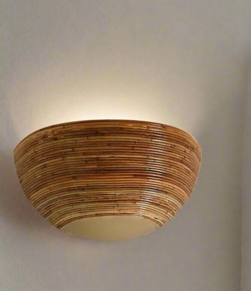 Half Dome Organic Rattan Reed Wall Light