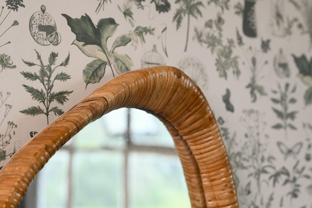 Mid-Century Modern Style Rattan Cane Wall Mirror, Bathroom, Bedroom, Hallway Mirror