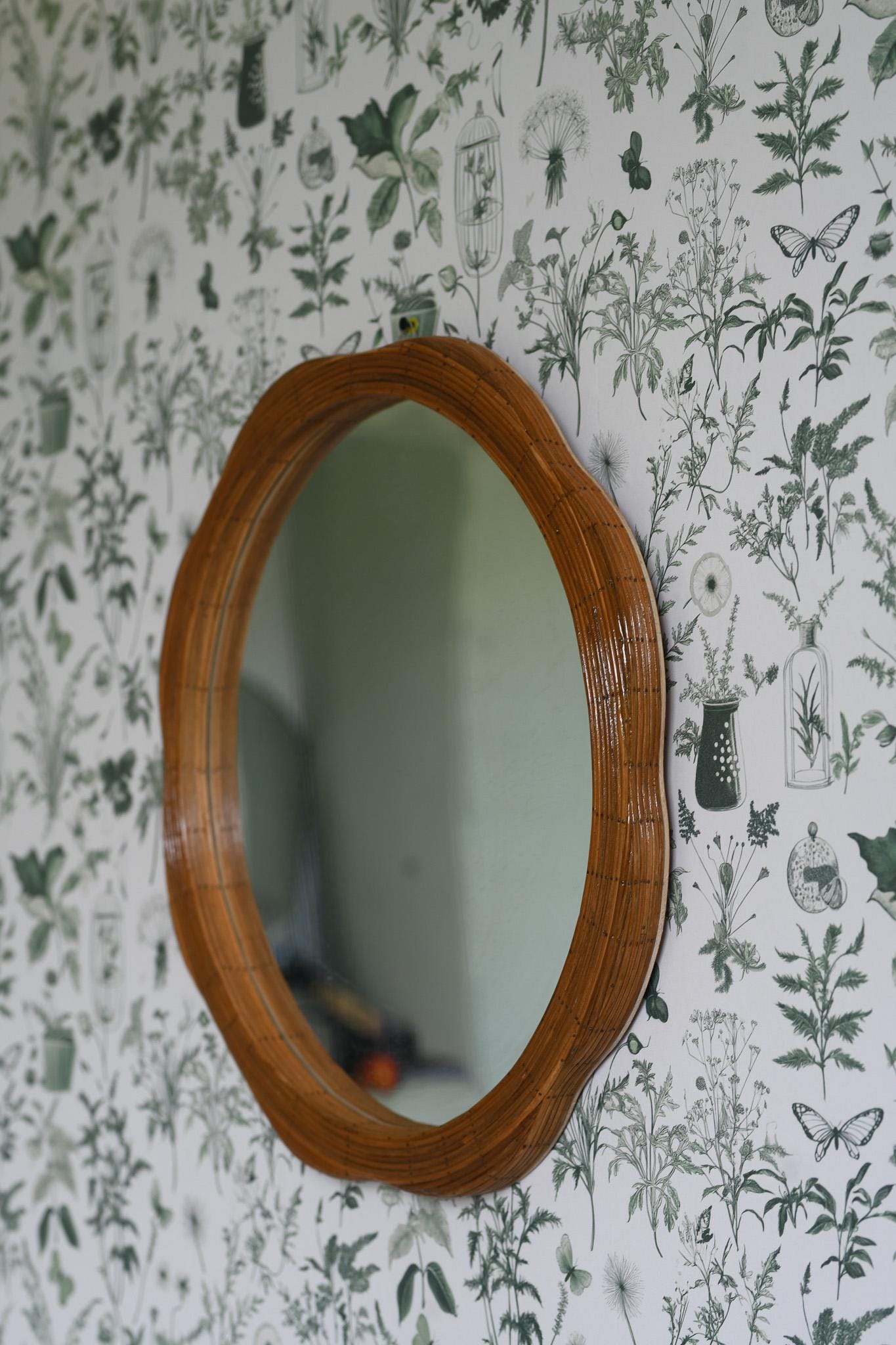 Handcrafted Round Rattan Wall Mirror, 50cm Diameter