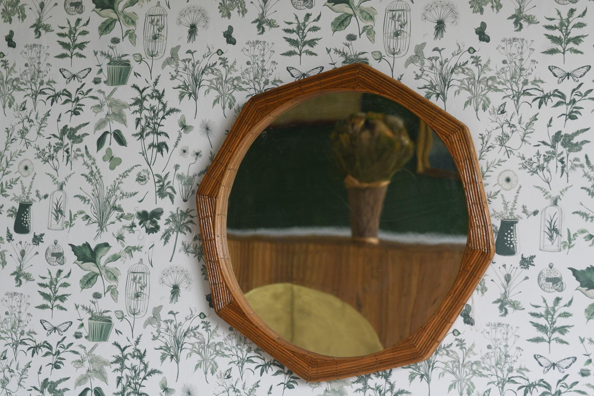 Octagon Shape Framed Pencil Reed Wall Mirror, Bedroom, Hallway, Bathroom Home Decor Mirror