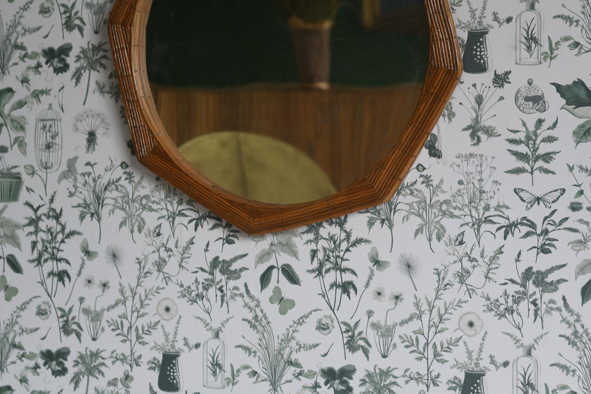 Octagon Shape Framed Pencil Reed Wall Mirror, Bedroom, Hallway, Bathroom Home Decor Mirror