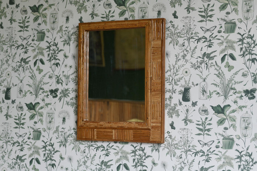 Rectangular Patterned Rattan Cane Wall Mirror