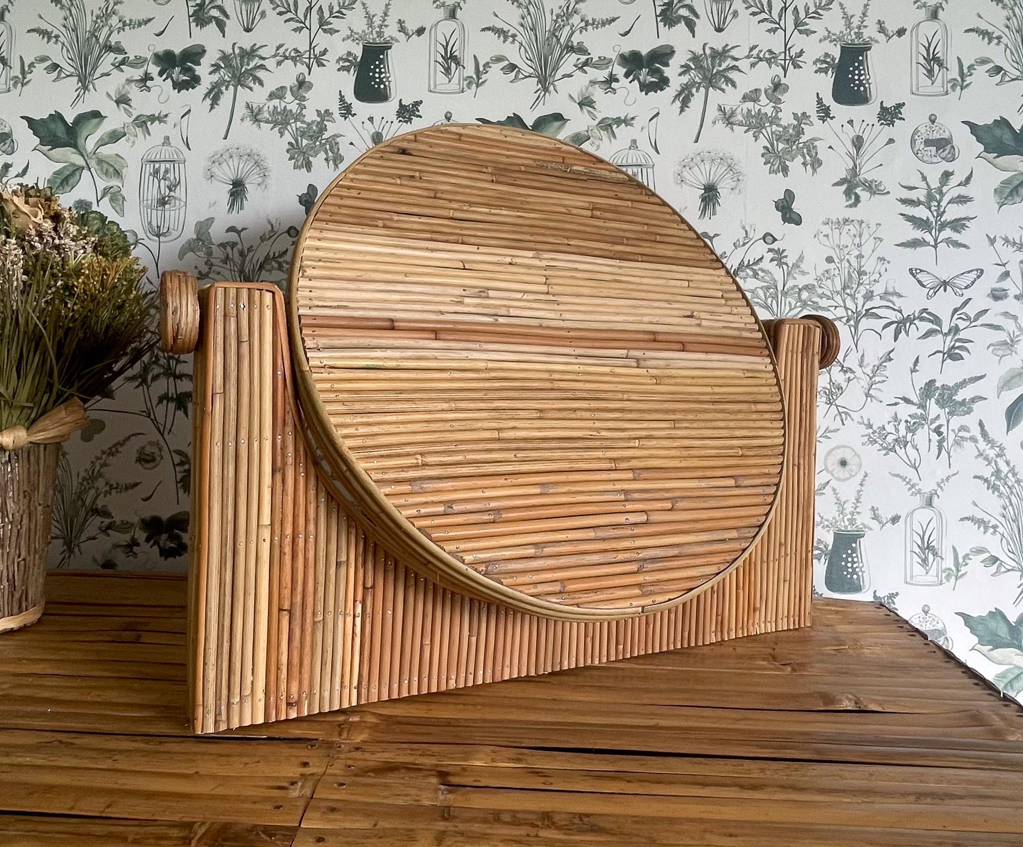 Organic Rattan Vanity Mirror, Adjustable Tabletop Makeup Mirror