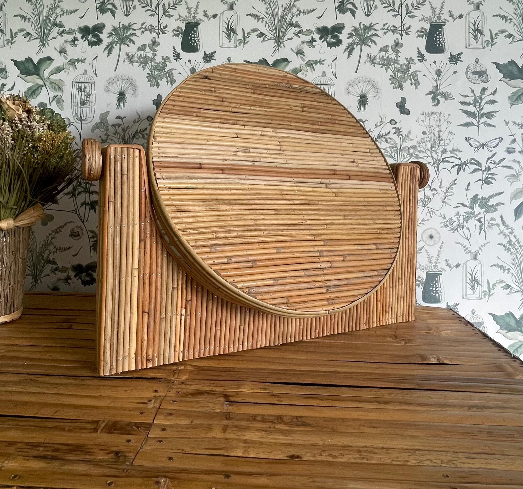 Organic Rattan Vanity Mirror, Adjustable Tabletop Makeup Mirror