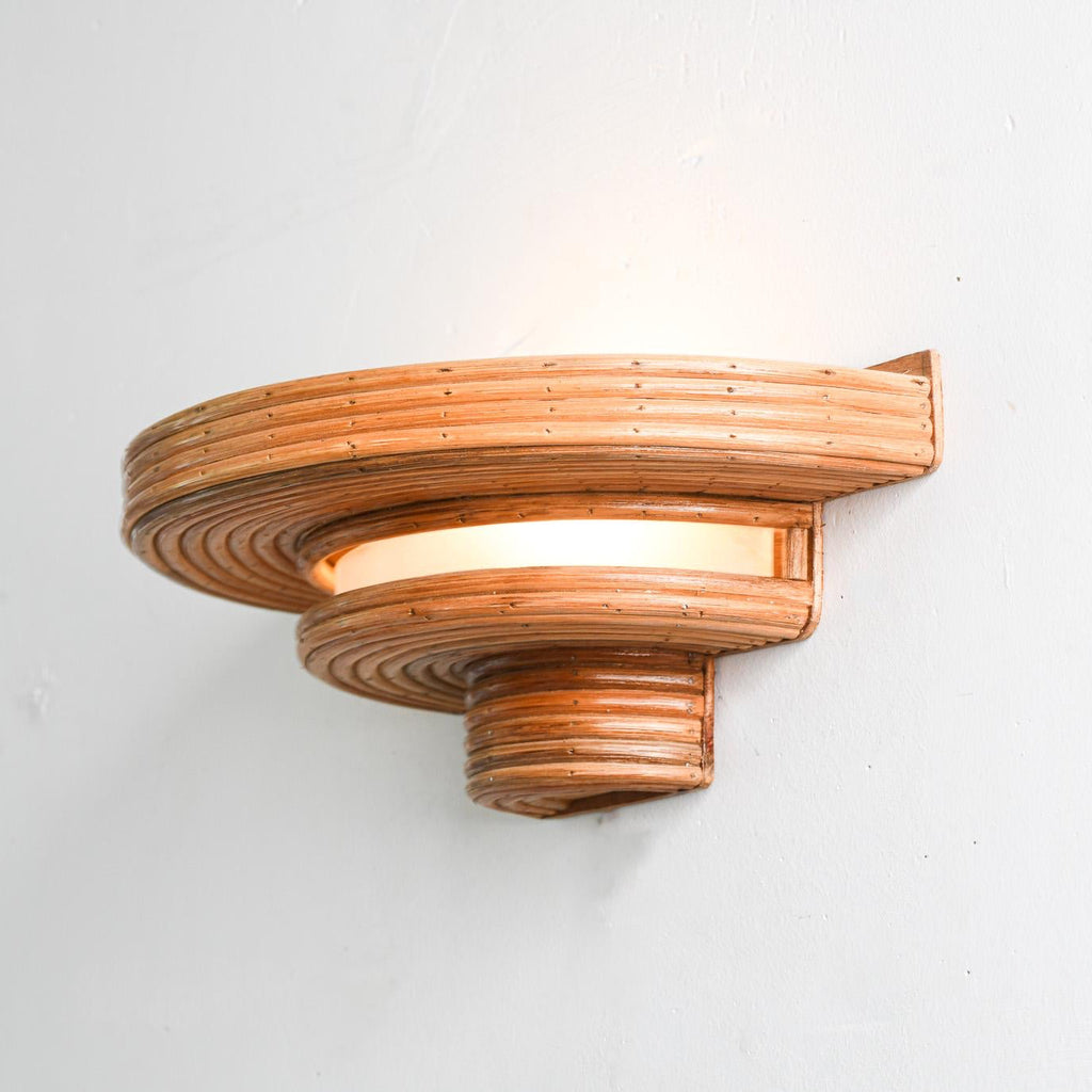 UFoo Rattan Wall Sconce — ambient light through woven layers, wall-mounted
