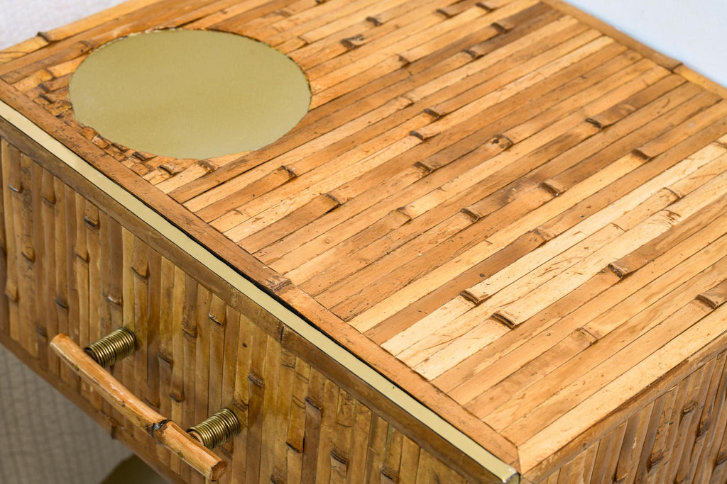 Wall-Mounted Bamboo Nightstand with Brass Accents - Floating Bedside Cabinet