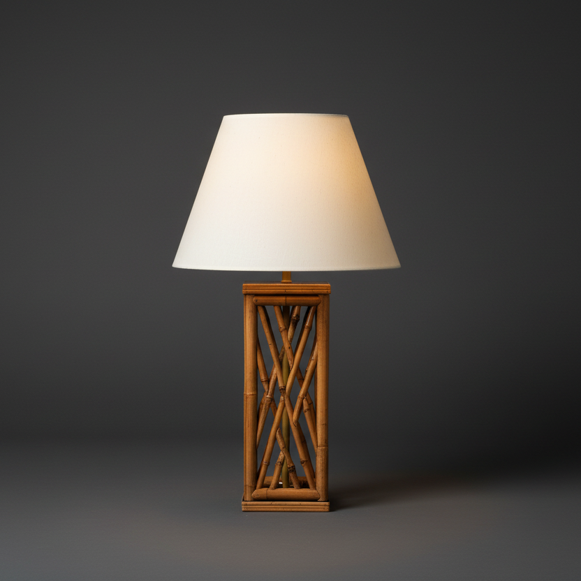 Chippendale Style Lattice Rattan Bamboo Table Lamp