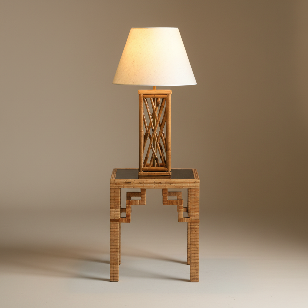 Chippendale Style Lattice Rattan Bamboo Table Lamp