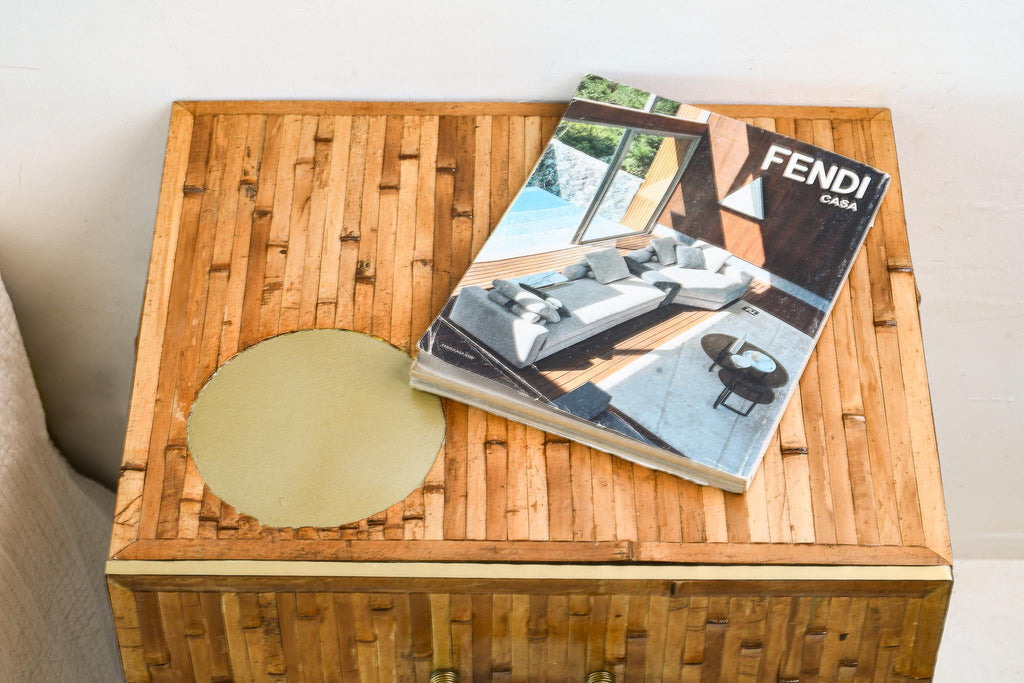 Wall-Mounted Bamboo Nightstand with Brass Accents - Floating Bedside Cabinet