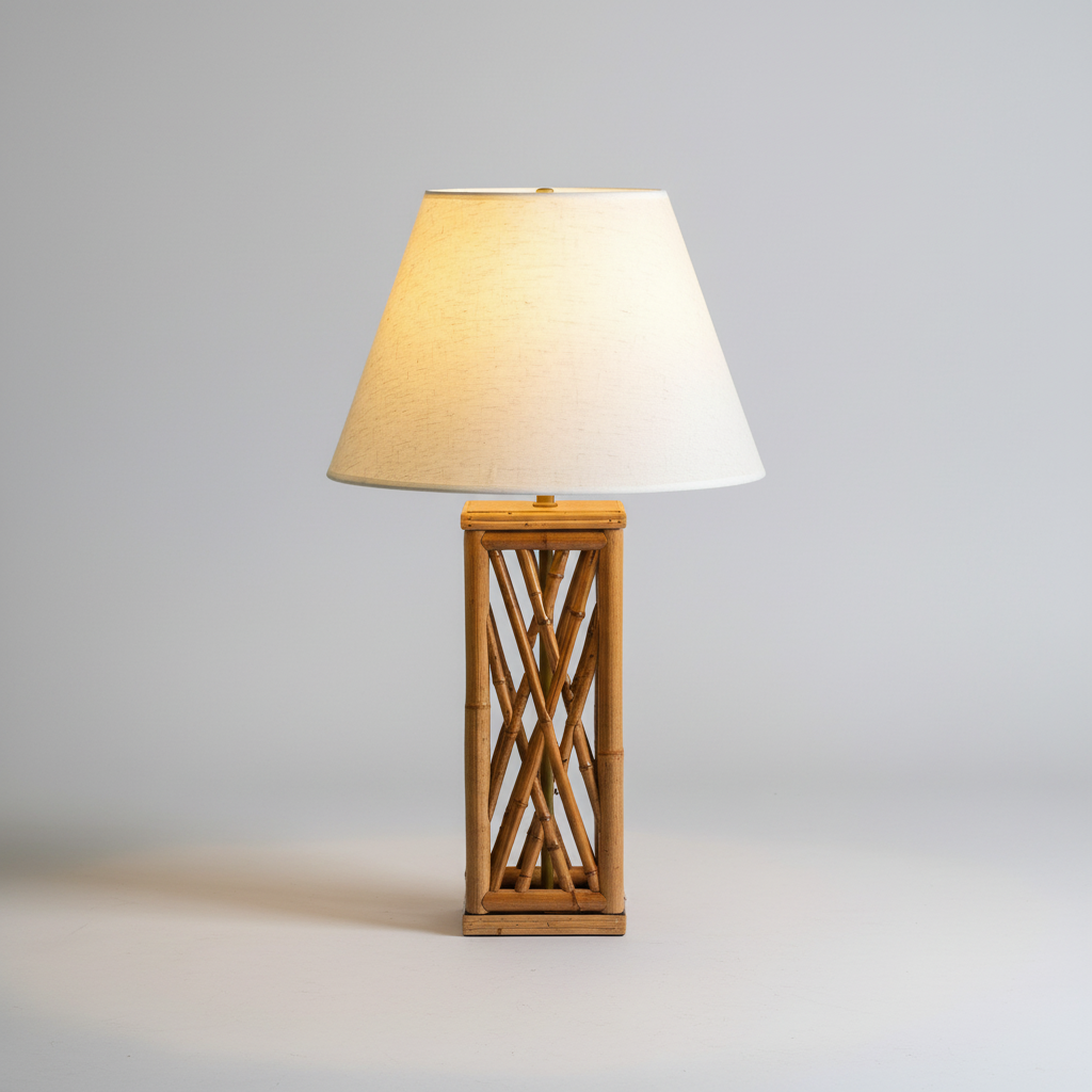 Chippendale Style Lattice Rattan Bamboo Table Lamp