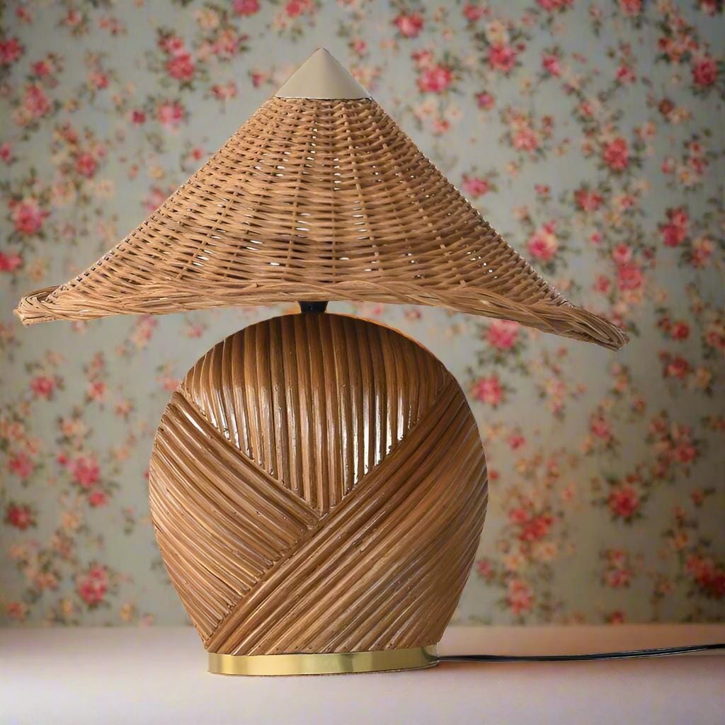 Deco Table Lamp, Rattan Pencil Reed, Mid-century Modern Style Lighting