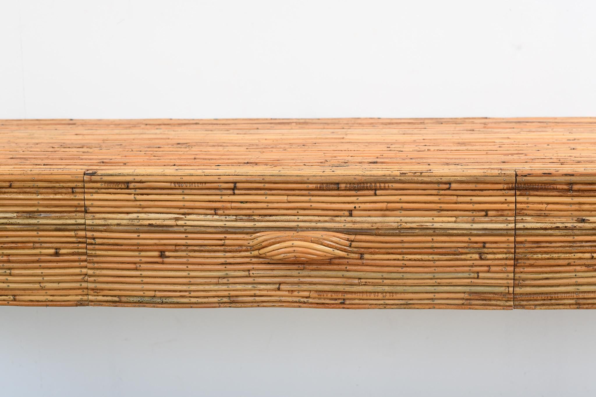 Wall Mounted Console Table 001 with Drawers, Pencil Reed Rattan, Handcrafted