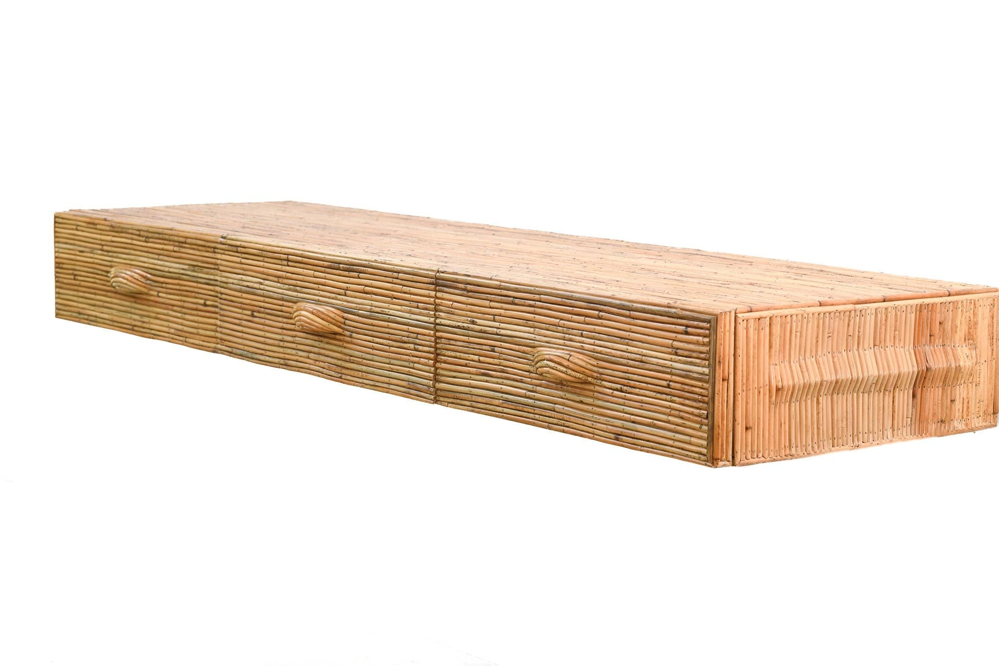 Wall Mounted Console Table 001 with Drawers, Pencil Reed Rattan, Handcrafted