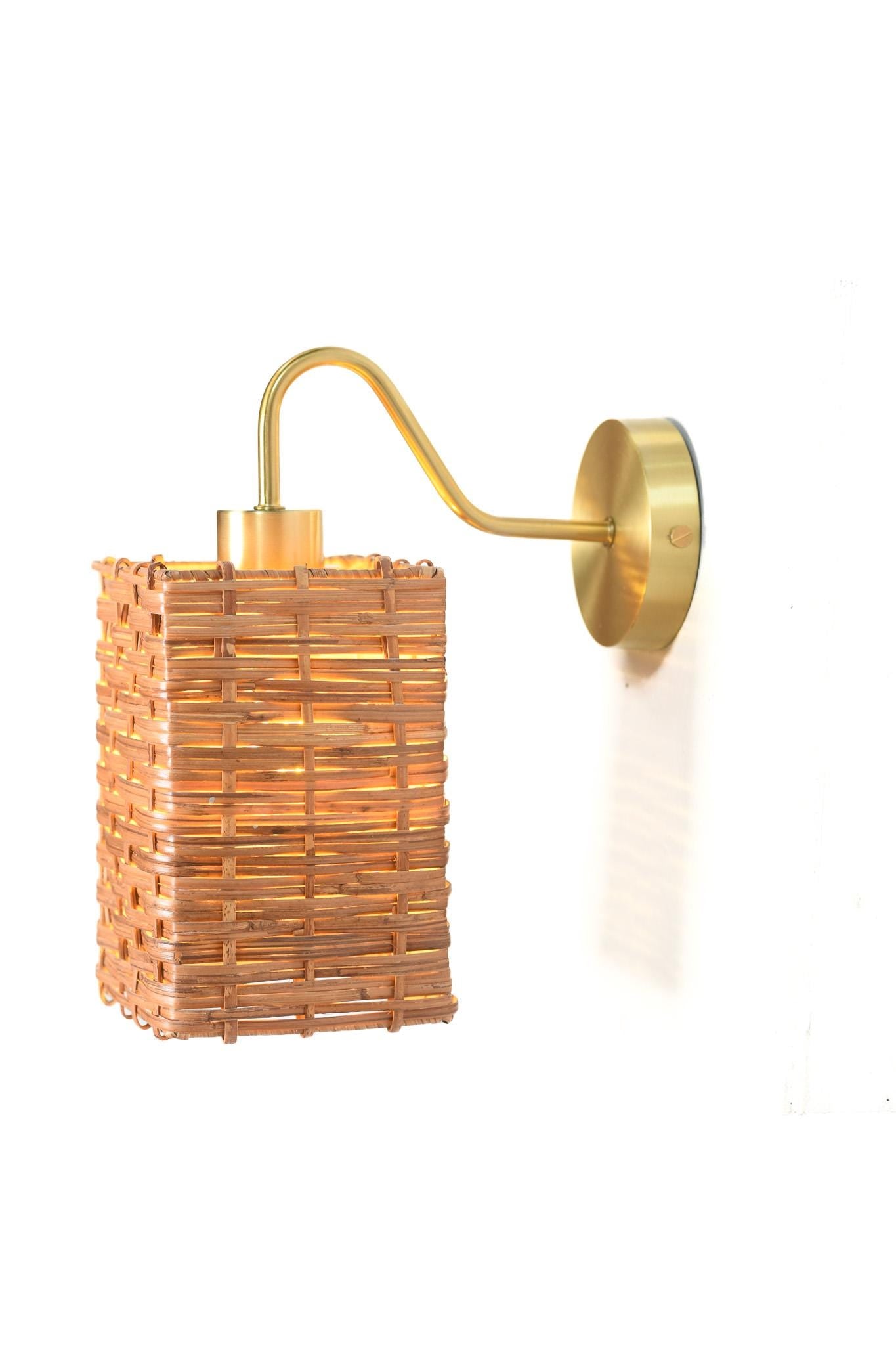 Square Rattan Wall Sconce (Set of 2)