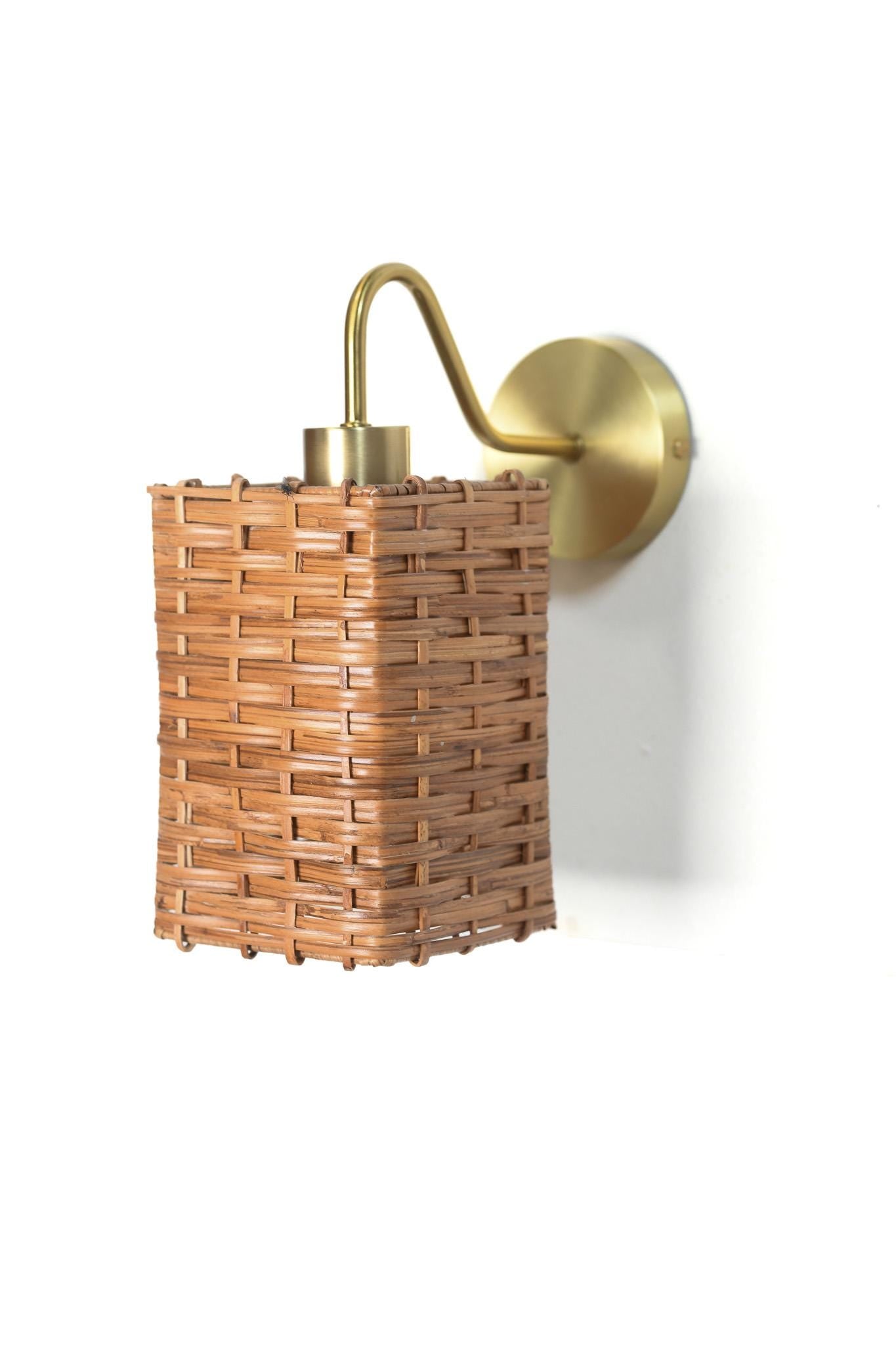 Square Rattan Wall Sconce (Set of 2)