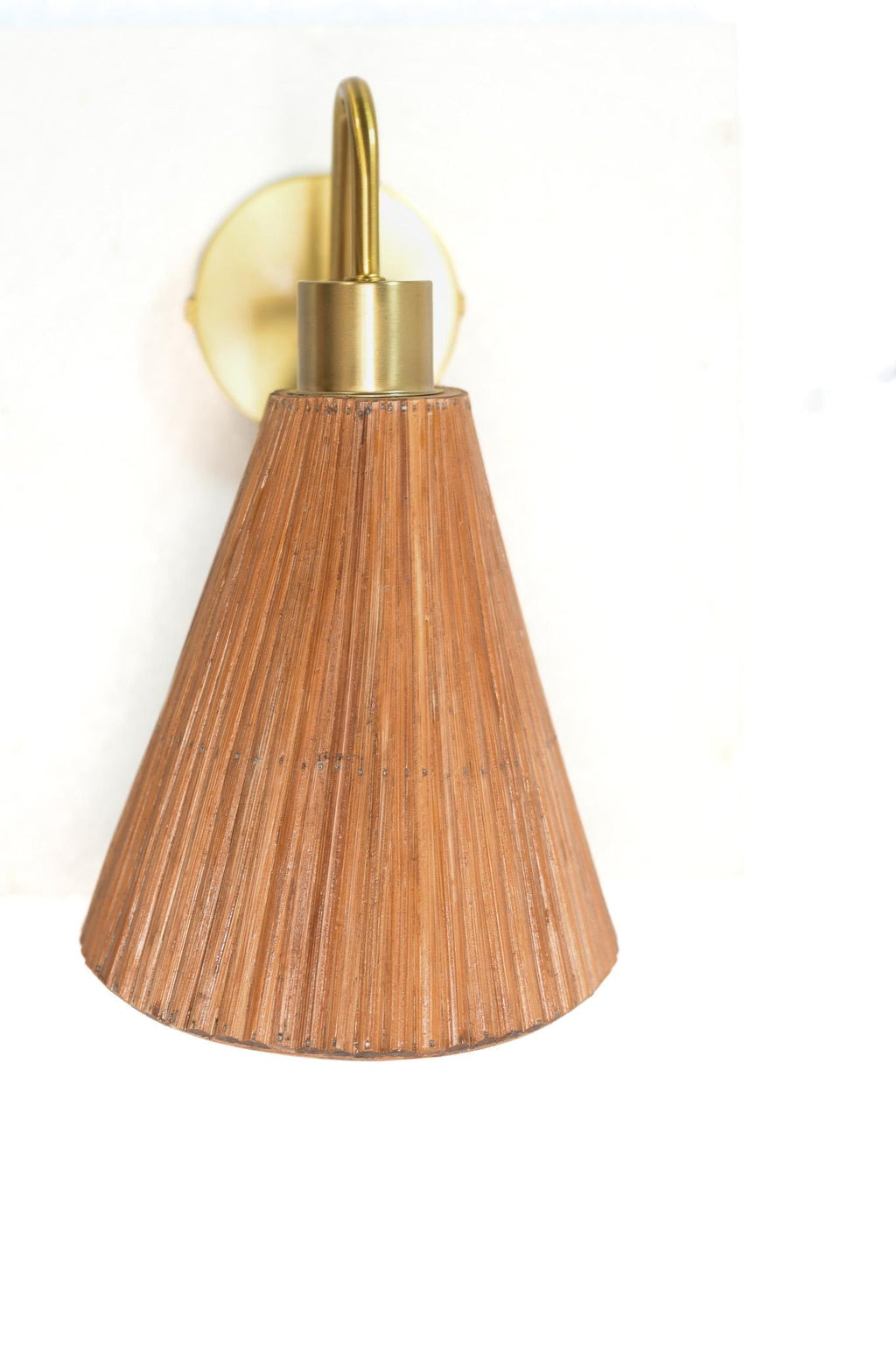 Asymetrical Cone Rattan & Brass Wall Sconce