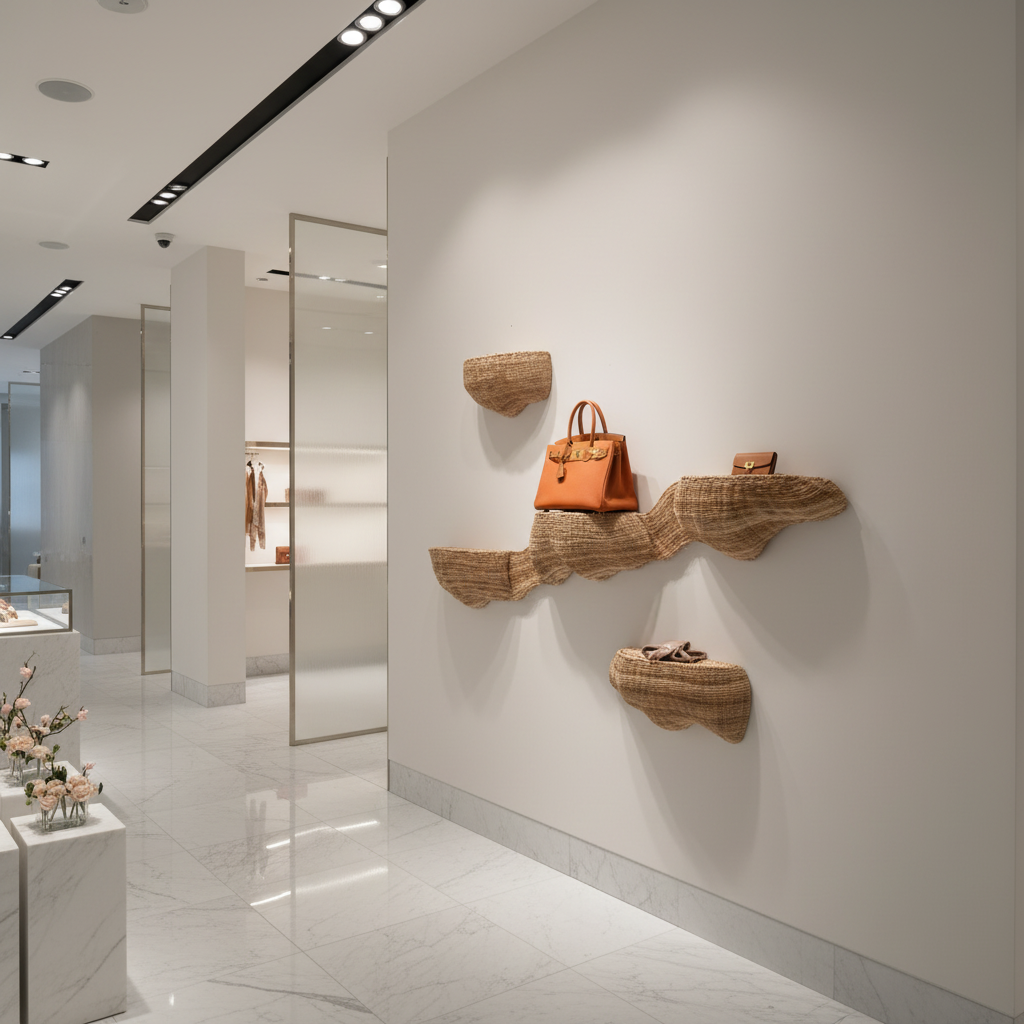 Sculptural Wicker Display Shelves | Custom Retail Wall Shelving