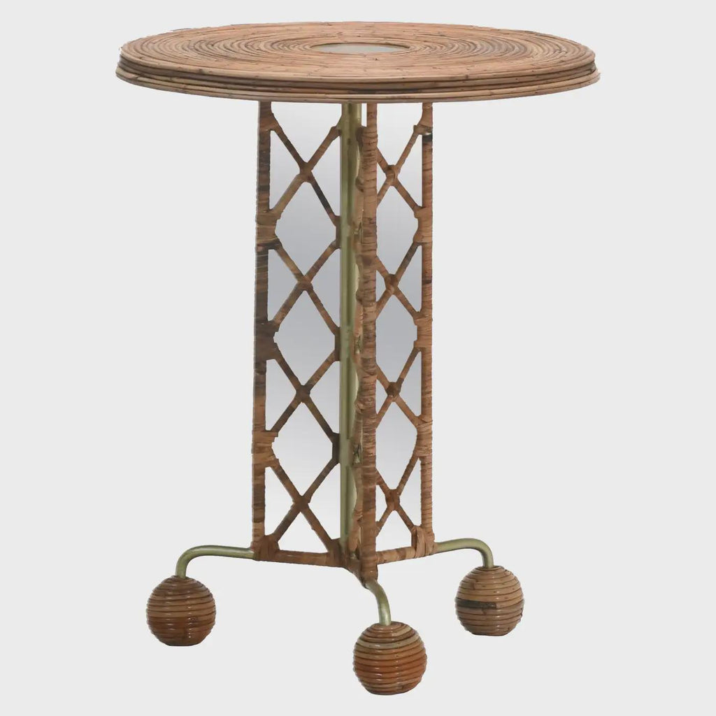Side Table wrought Iron Rattan Whimsical Jean Royere inspired
