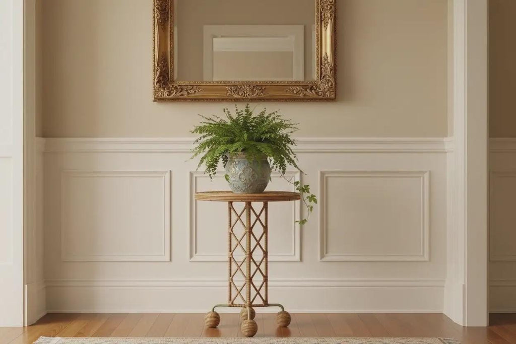 Side Table wrought Iron Rattan Whimsical Jean Royere inspired