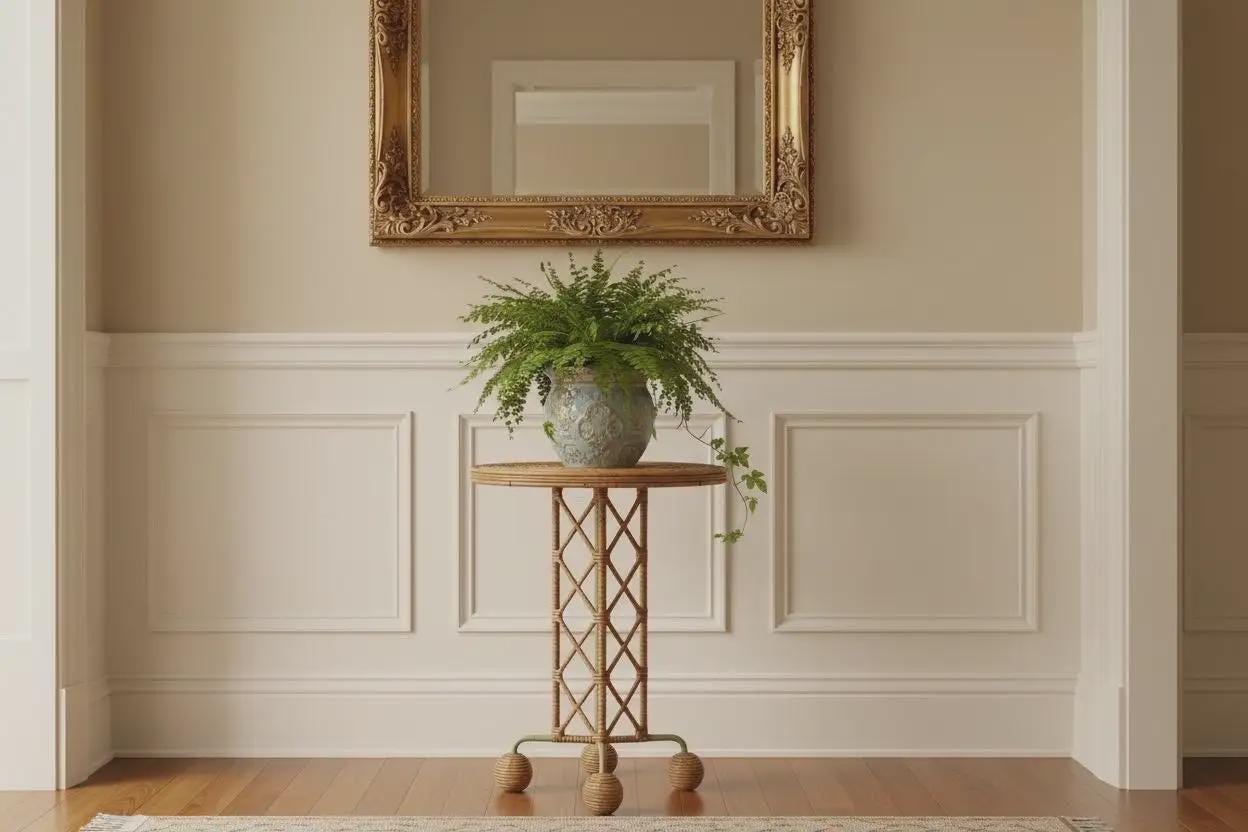 Side Table wrought Iron Rattan Whimsical Jean Royere inspired