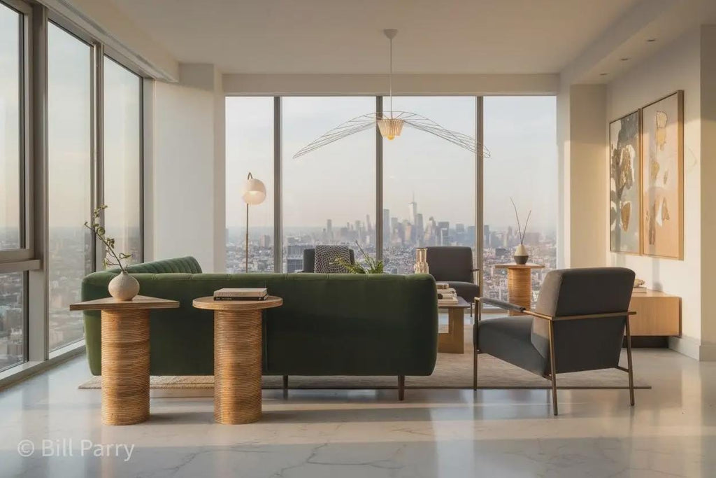 Mid-Century Rattan Brass Side Tables Set of 3 - Geometric Design | Circle Square Triangle