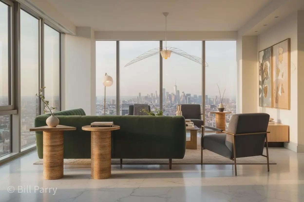 Mid-Century Rattan Brass Side Tables Set of 3 - Geometric Design | Circle Square Triangle