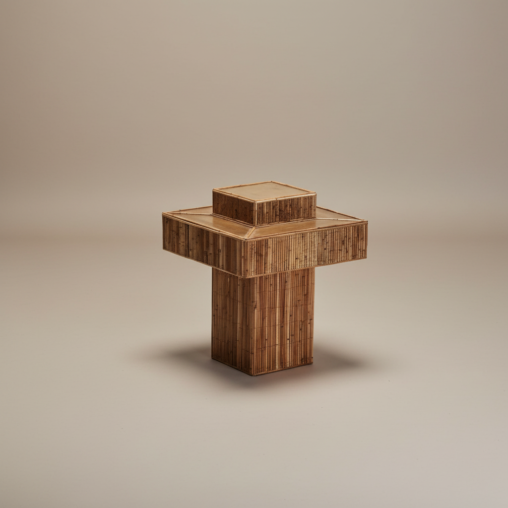 Geometric Rattan Prism Side Table with Brass Top