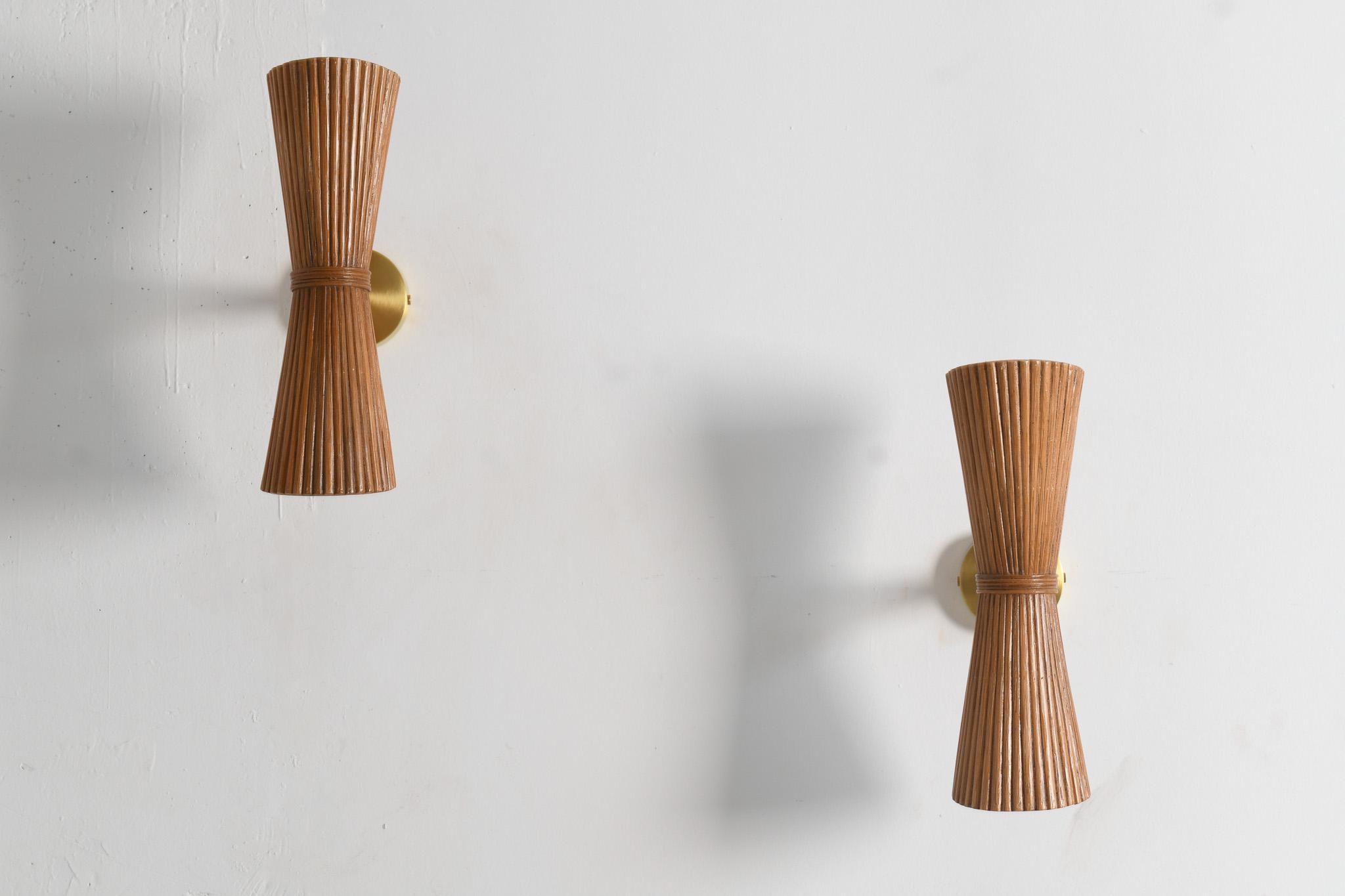 Pair of Rattan & Brass Sconce