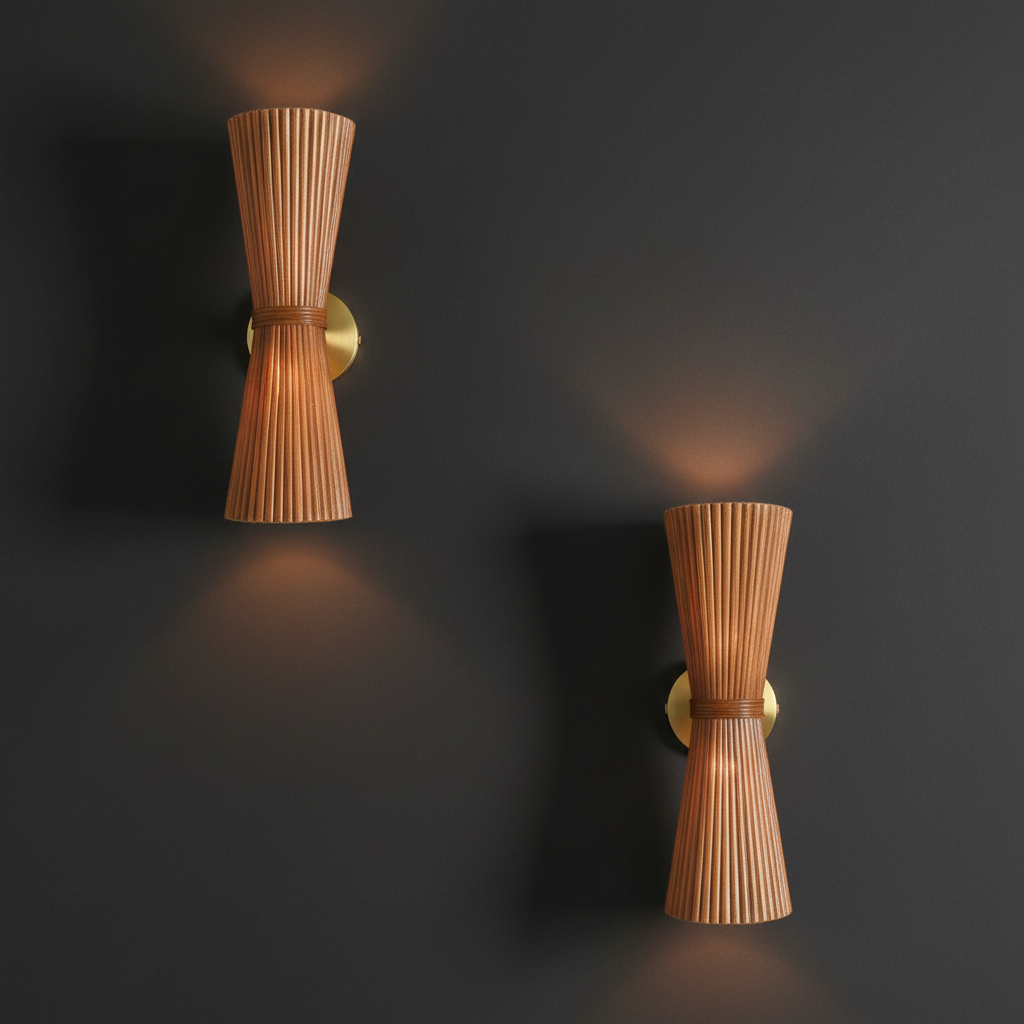 Verso Rattan Wall Sconce Pair — Close-Up Weave and Frame Detail | Rattanology USA