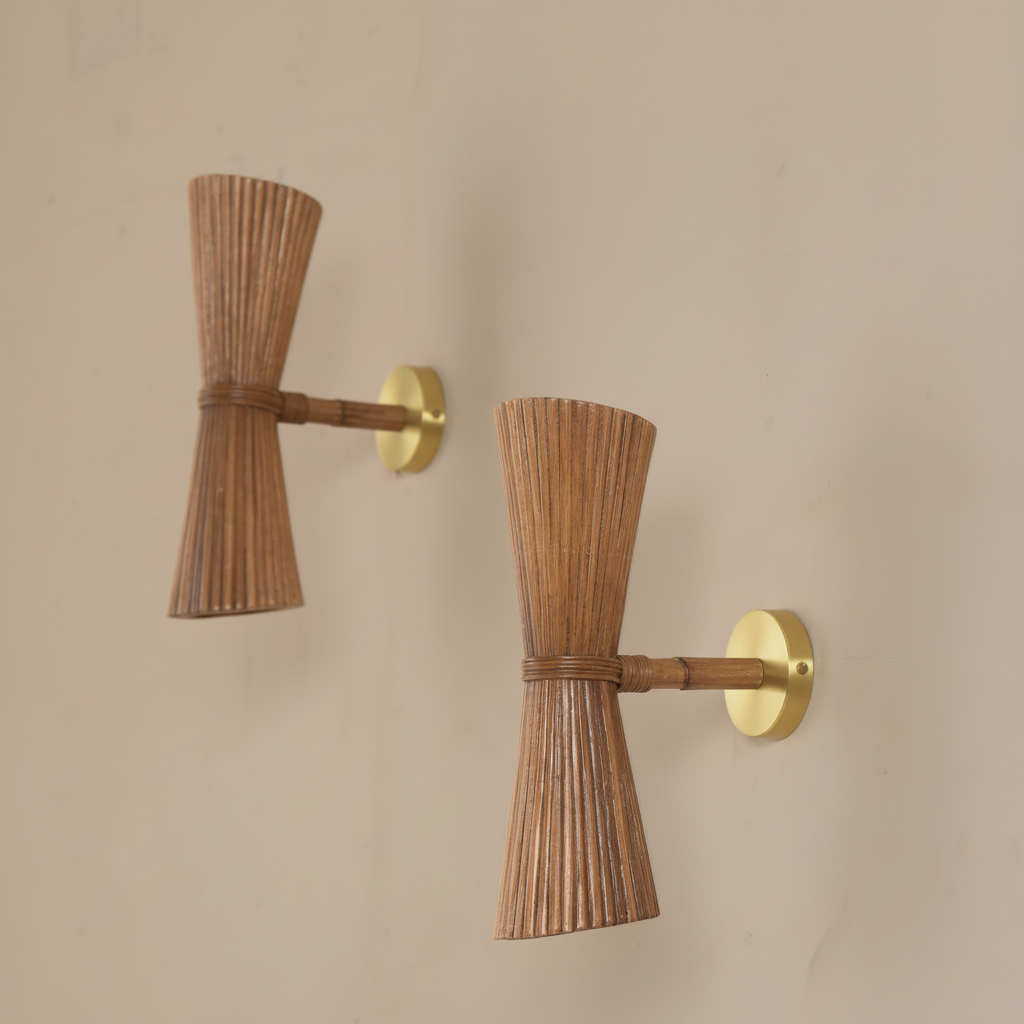 Verso Rattan Wall Sconce Pair — Styled Interior Setting | Rattanology USA