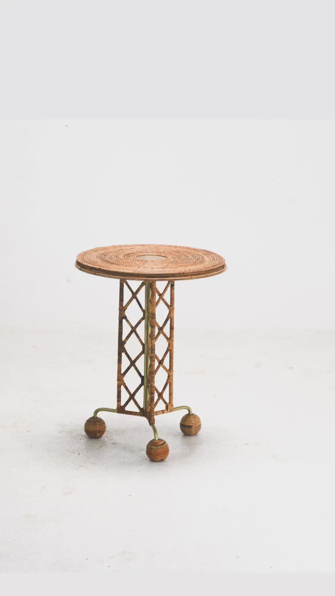 Side Table wrought Iron Rattan Whimsical Jean Royere inspired