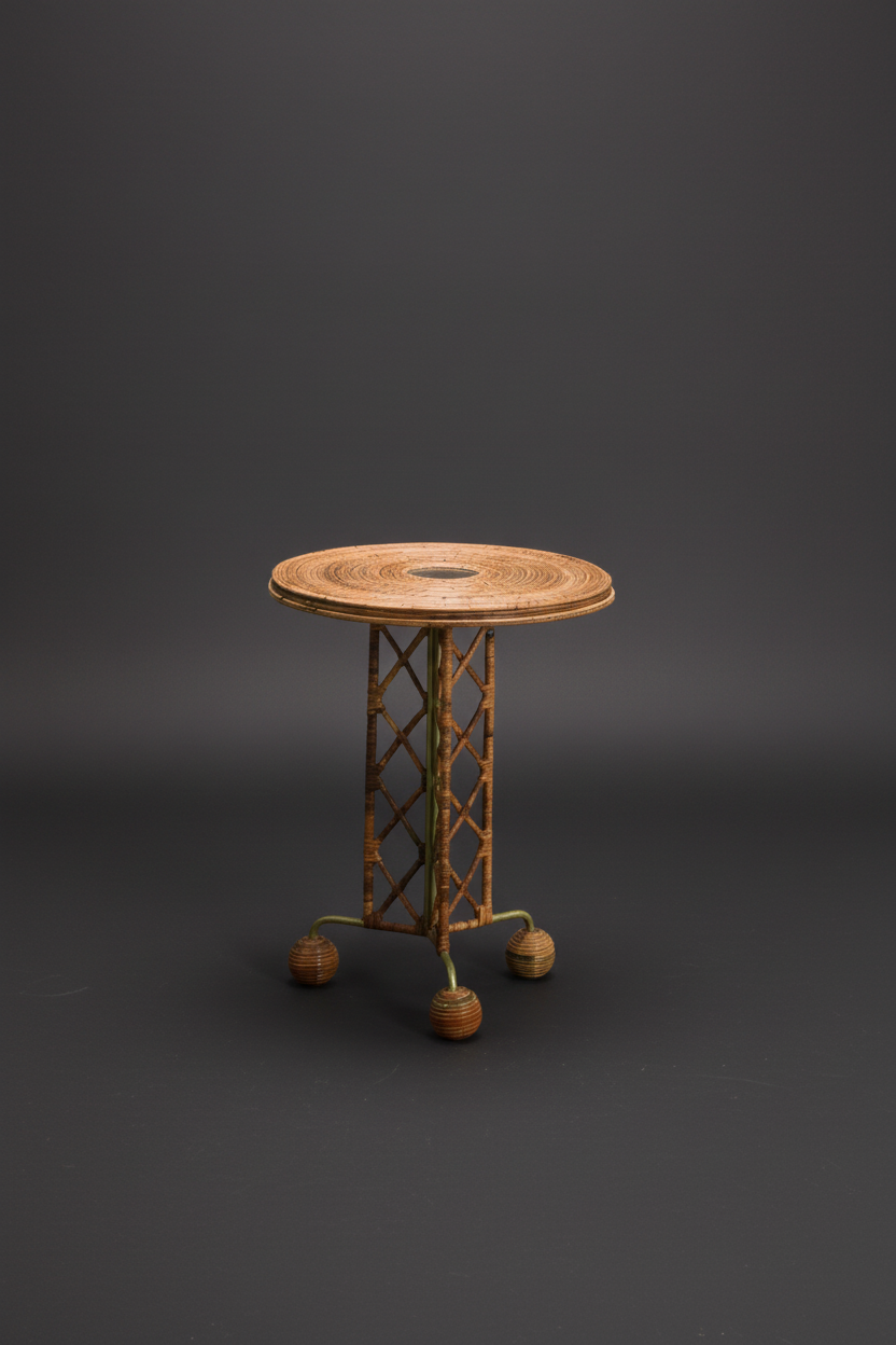 Side Table wrought Iron Rattan Whimsical Jean Royere inspired