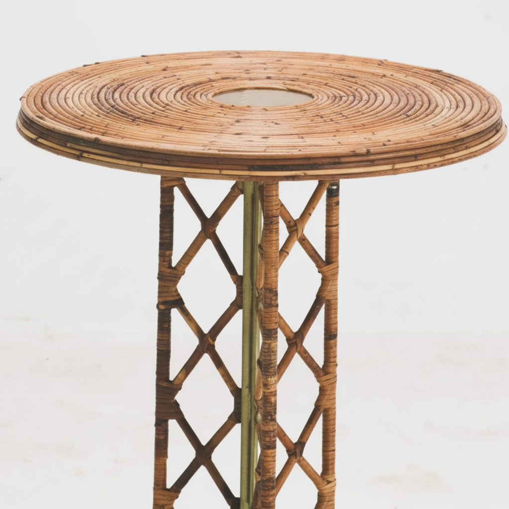 Side Table wrought Iron Rattan Whimsical Jean Royere inspired