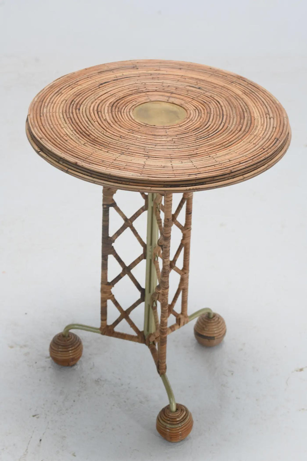 Side Table wrought Iron Rattan Whimsical Jean Royere inspired