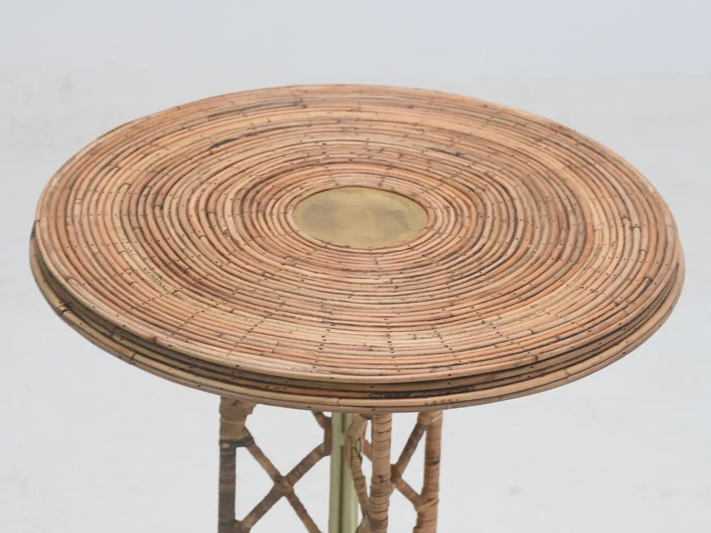 Side Table wrought Iron Rattan Whimsical Jean Royere inspired