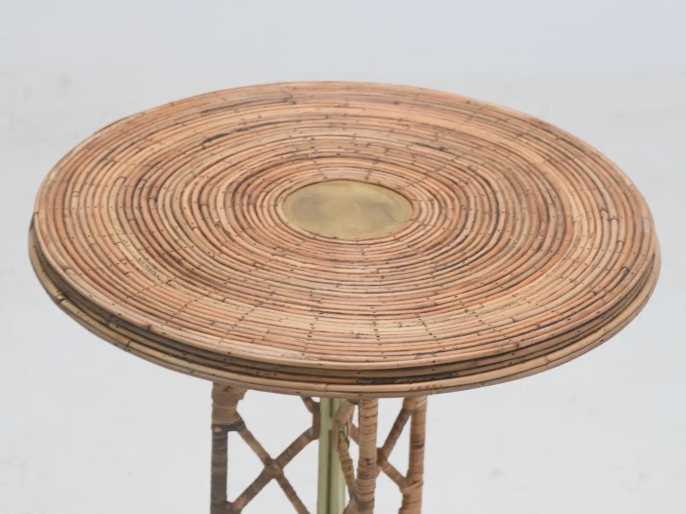 Side Table wrought Iron Rattan Whimsical Jean Royere inspired