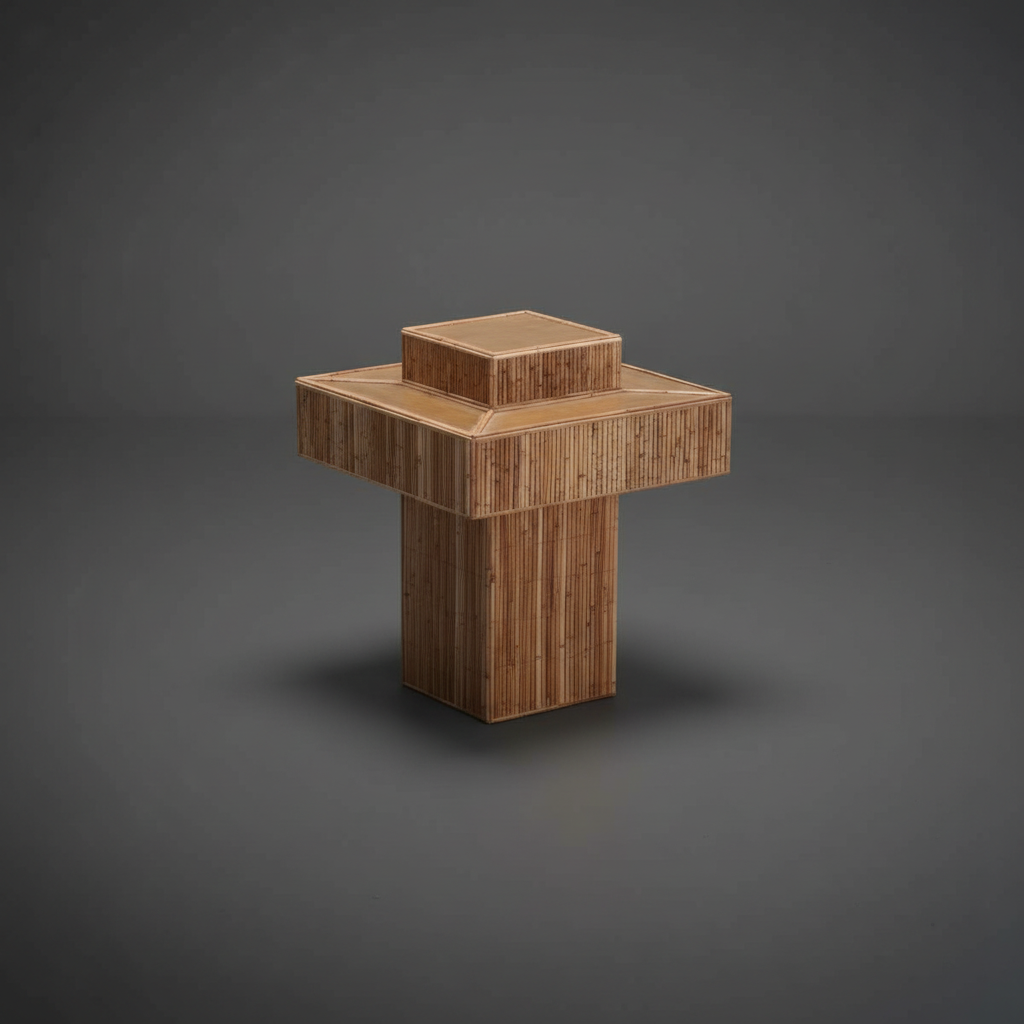 Geometric Rattan Prism Side Table with Brass Top