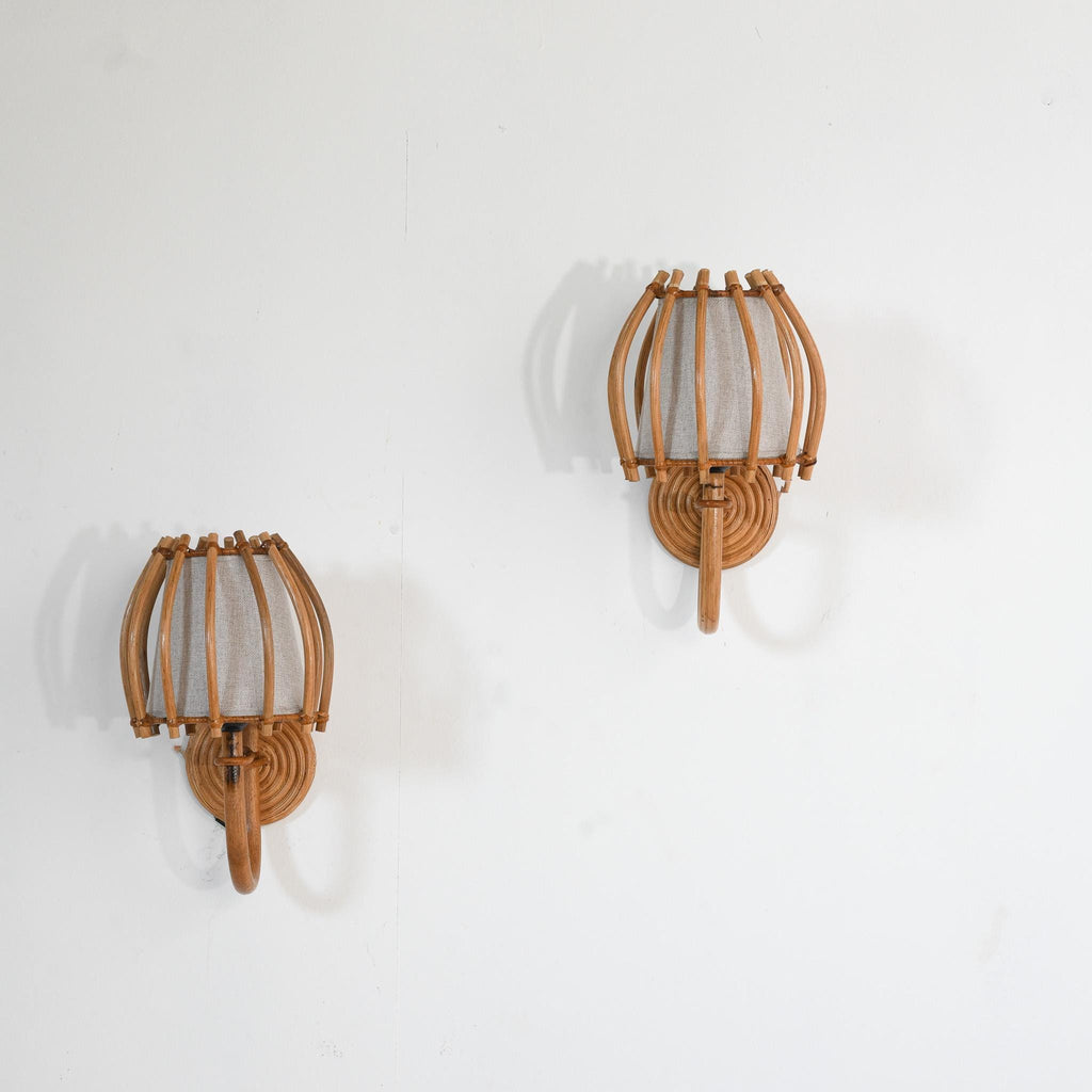 Pair of Bent Rattan Wall Sconce