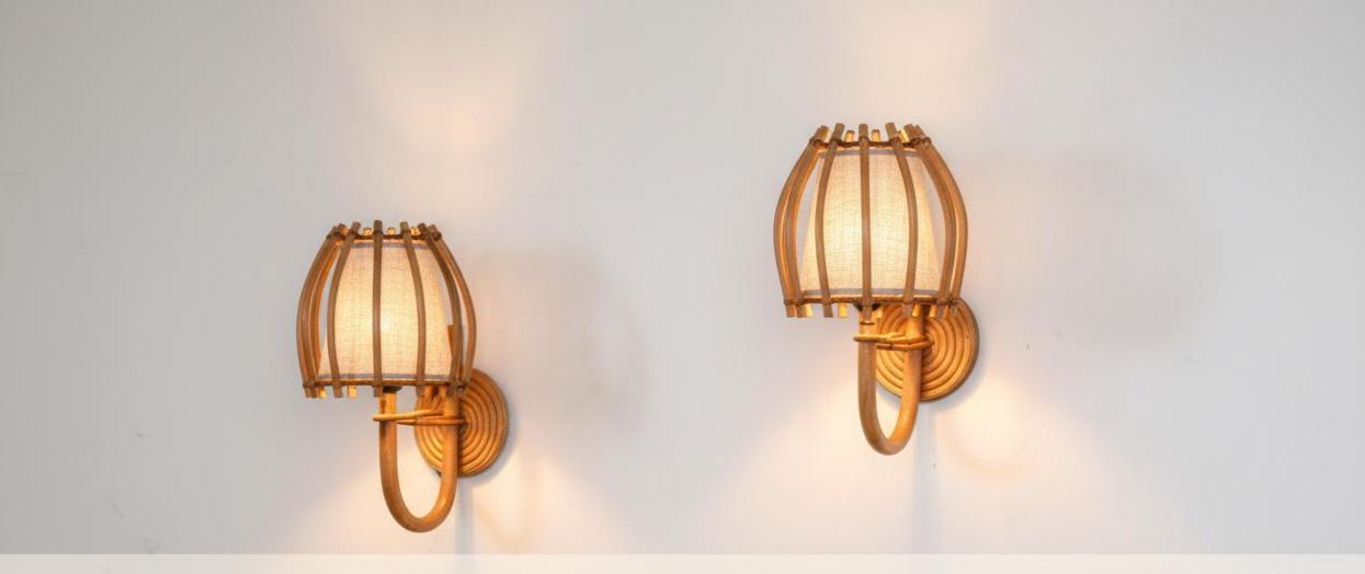 Pair of Bent Rattan Wall Sconce